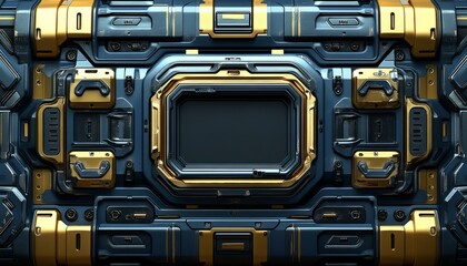 Fototapeta premium Abstract Futuristic Panel with Golden Accents and a Black Square
