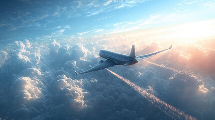 Naklejka premium Blue Sky with Airplane Contrails and Wide Copy Space for Travel and Lifestyle Themes