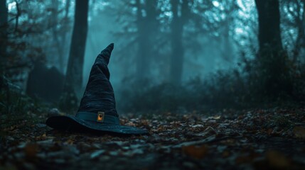 A Witch's Hat Abandoned in a Foggy Forest