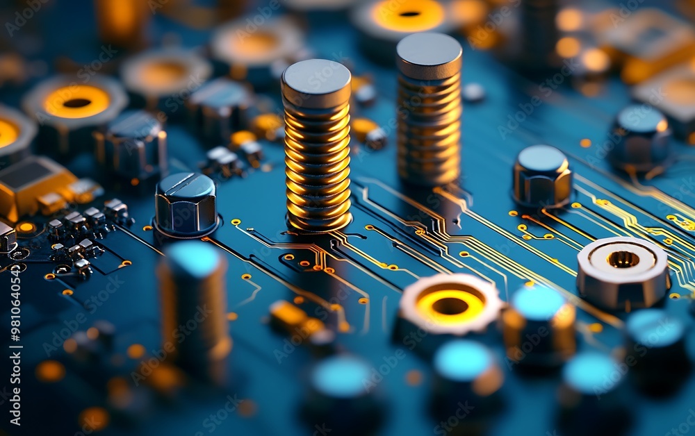 Aufkleber digital circuit integration: illustration of screws enmeshed in technology framework