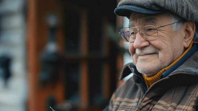 An elderly man opens his door to receive a neatly wrapped package from a polite delivery person