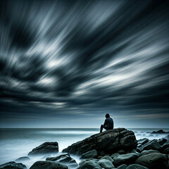man sitting on rocks