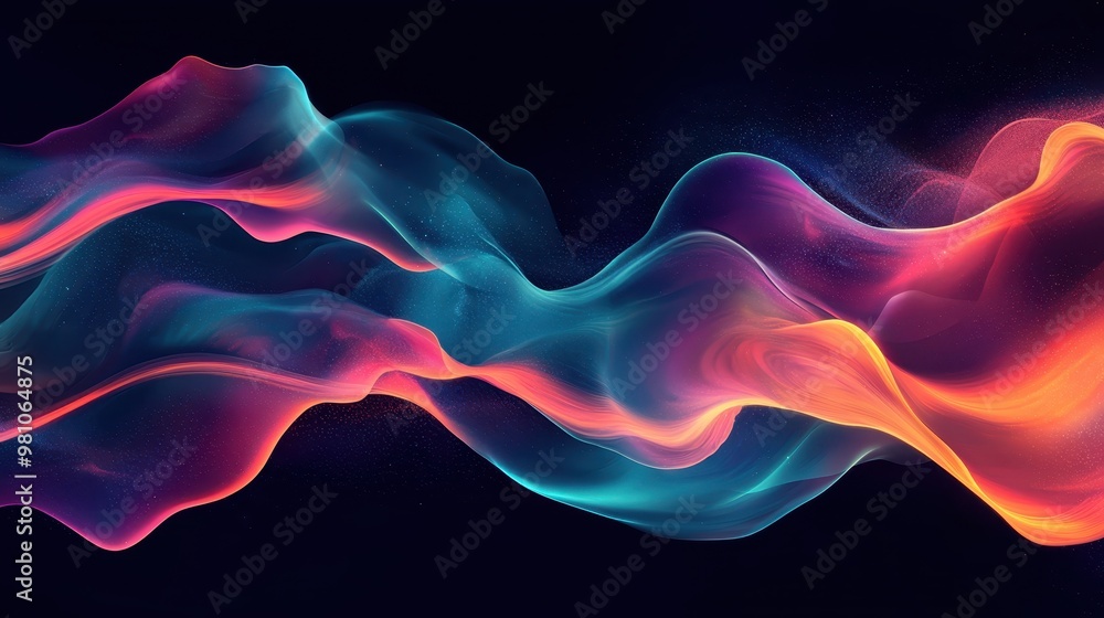 Poster abstract vibrant colorful waves in dark background, representing dynamic flow and modern art in an e