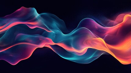 Obraz premium Abstract vibrant colorful waves in dark background, representing dynamic flow and modern art in an ethereal realm.