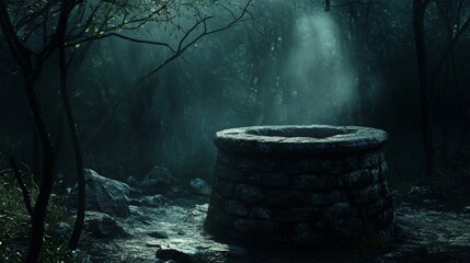 Fototapeta premium Stone Well in a Foggy Forest