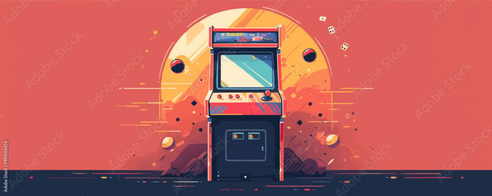 Aufkleber nostalgic arcade game machine with joystick and buttons vector flat minimalistic isolated illustrati