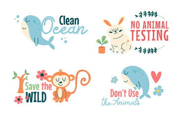 Set of eco animal characters with eco lettering
