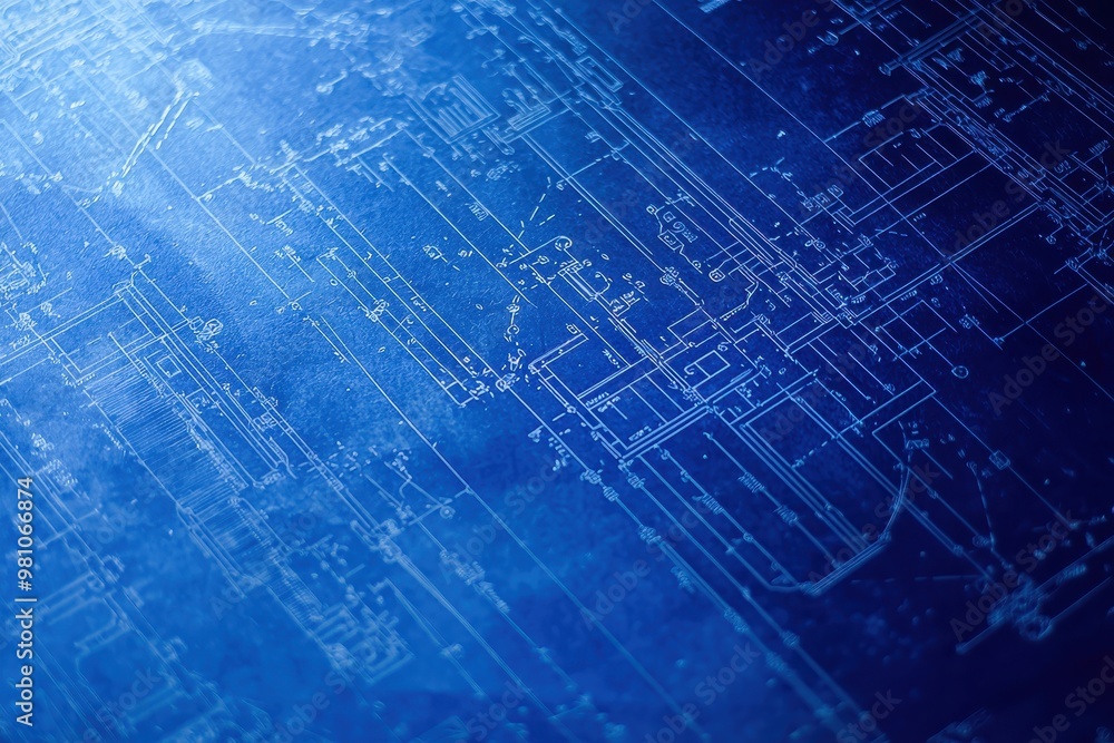 Poster abstract blue technical blueprint background showcasing engineering and architectural design details