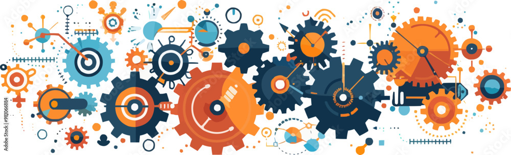 Poster steampunk gears and cogs in a mechanical contraption. vector flat minimalistic isolated illustration