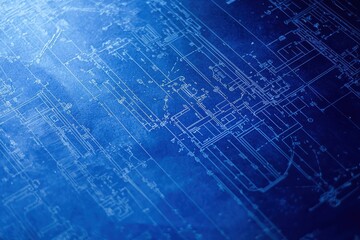 Fototapeta premium Abstract blue technical blueprint background showcasing engineering and architectural design details. Ideal for technology and construction themes.