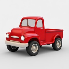 A cartoon red pickup truck with a white front bumper and wheels.
