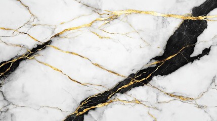 White Marble Texture with Golden Cracks and Black Veins for Luxury Decor. AI generated illustration