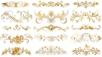 Elegant Vintage Gold Decorative Elements: Exquisite Frames, Swirls, and Borders for Timeless Design