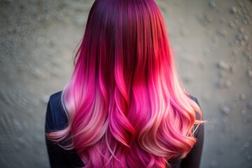 Woman with long pink ombre hair styled in loose waves