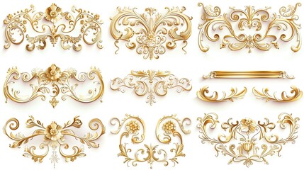 Fototapeta premium Elegant Vintage Gold Decorative Elements: Exquisite Frames, Swirls, and Borders for Timeless Design