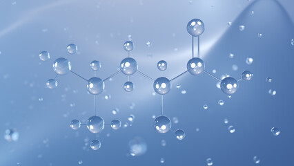 leucic acid molecular structure, 3d model molecule, metabolite, structural chemical formula view from a microscope