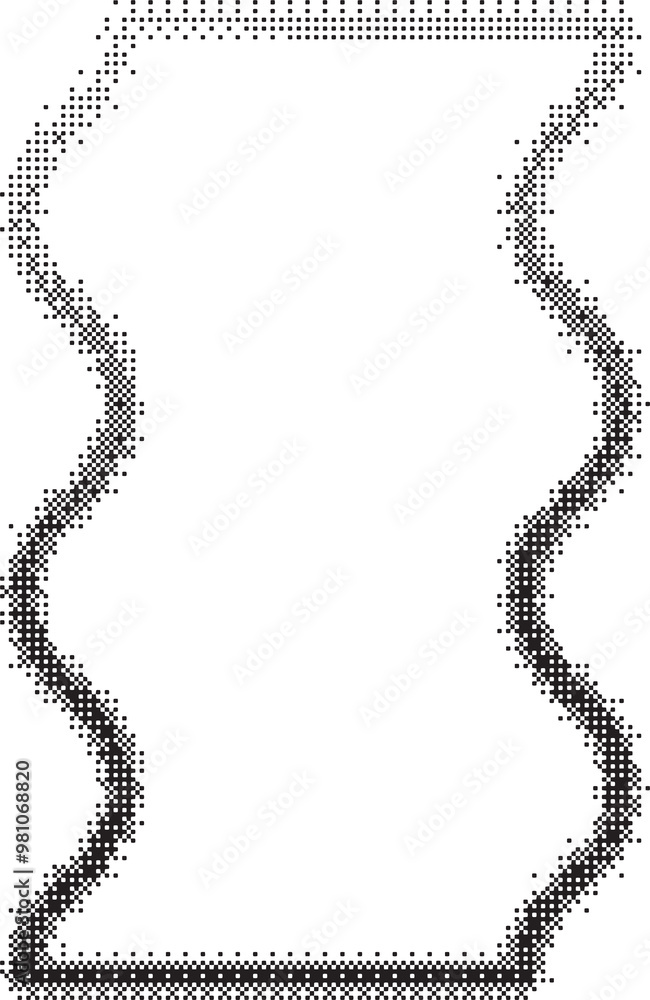 Poster pixel pattern texture wavy frame. bitmap dotted retro abstract y2k border. dither squiggle geometric