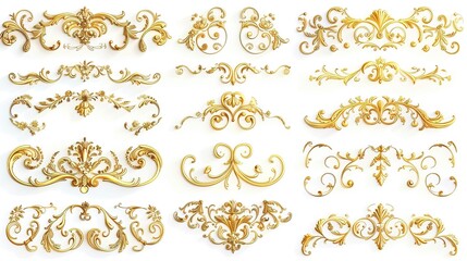 Elegant Vintage Gold Decorative Elements: Exquisite Frames, Swirls, and Borders for Timeless Design