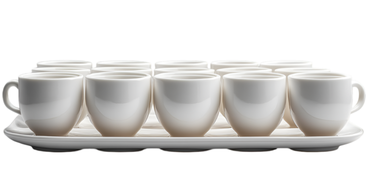 a group of white cups on a plate. 