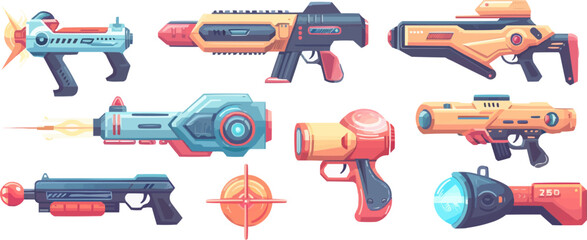 Toy lasers on a white backdrop. Vector flat isolated