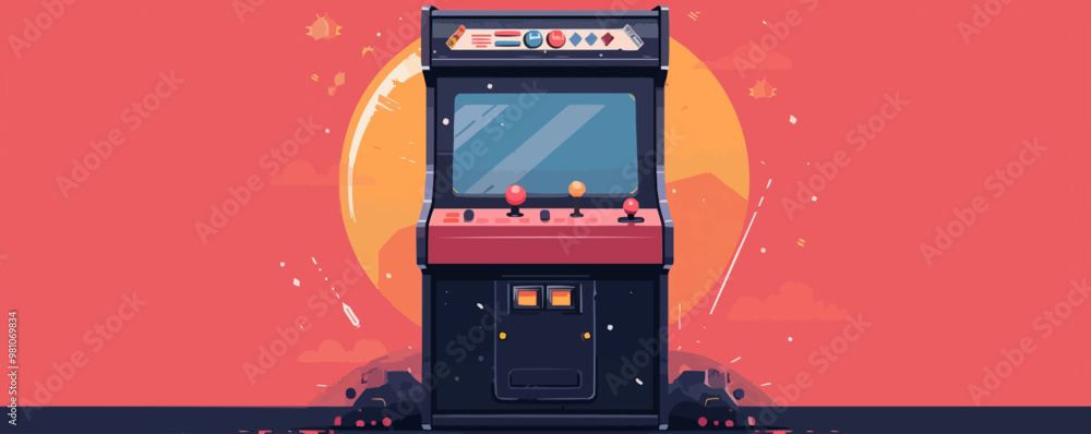 Poster nostalgic arcade game machine with joystick and buttons vector flat minimalistic isolated illustrati
