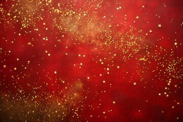 Festive red background with gold glitter stars and glamorous design