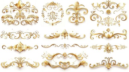 Fototapeta premium Elegant Vintage Gold Decorative Elements: Exquisite Frames, Swirls, and Borders for Timeless Design