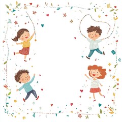 A playful background with colorful illustrations of children playing around the borders, leaving a blank space in the middle for text, perfect for kid-themed content