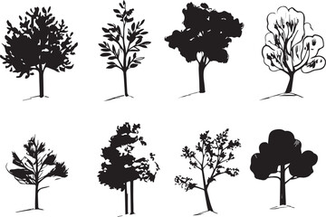 Fototapeta premium Set Trees. Hand drawn vector illustration 