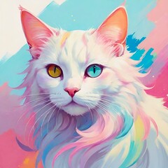 Fototapeta premium White cat colorful illustration 