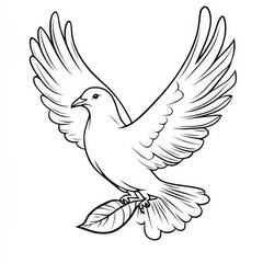 Fototapeta premium Peace Dove. Peaceful Pigeon Bird with White Feathers Flying with Leaf Illustration