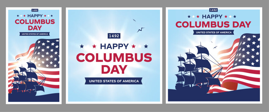Happy Columbus Day Logo, Banner with USA Flag. America Flag Colors, Celebrate Christopher Columbus Discover America Vector Illustration.

