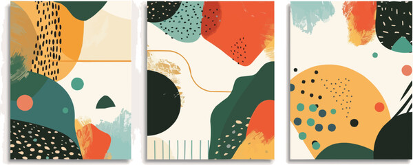 Fototapeta premium Design mid-century modern abstract sets with retro color palettes, minimalist patterns, and geometric motifs. Great for posters, home decor, and digital designs, vector illustration, flat style.