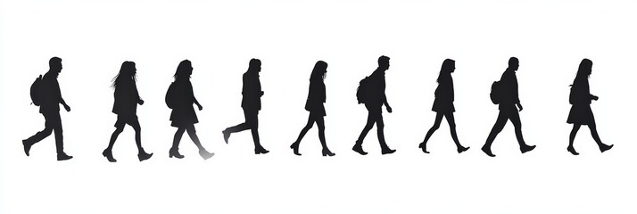 People Walking Top View Silhouettes Set 1. Black Urban Silhouettes of Man and Woman