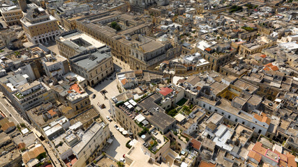 Aerial view of the houses and apartments of the historic center of Lecce, important city of Puglia, Italy.