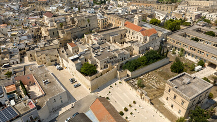Obraz premium Aerial view of the houses and apartments of the historic center of Lecce, important city of Puglia, Italy.