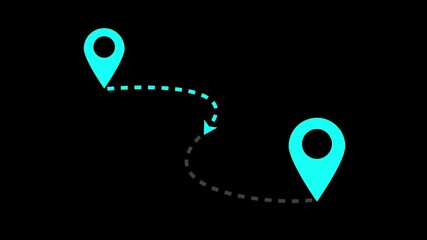 Two location point connection with lines arrow direction animation on black background.