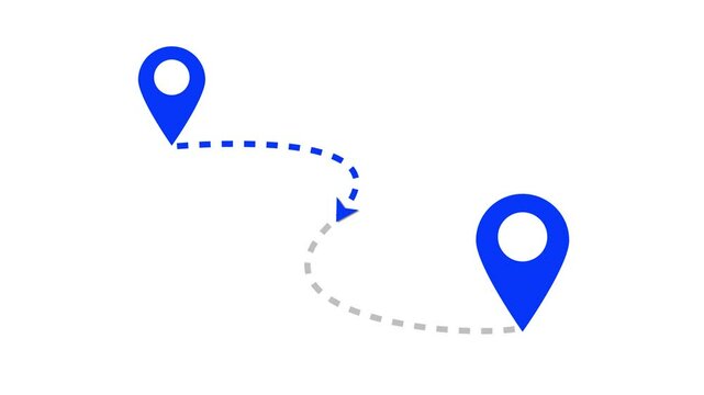 Two location point connection with lines arrow direction animation on white background.