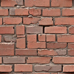 Obraz premium Seamless game texture of weathered brick wall with red and brown bricks and chipped edges