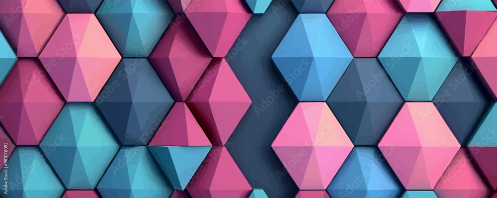 Poster geometric hexagons and triangles seamless pattern background, modern and trendy abstract shapes, vec