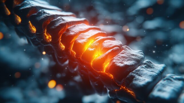 Horizontal 3D render showcasing the sharp stabbing pains of a pinched nerve in the lower back