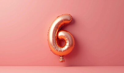 Celebrate milestones with this stylish rose gold number 6 balloon against a soft pink background, perfect for birthday parties and special occasions.