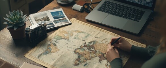 Fototapeta premium The Map and Laptop Adventure