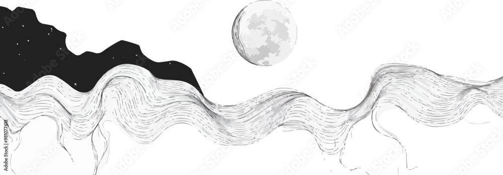 Poster the mountain range is drawn in one continuous line on a white background. vector illustration, showc