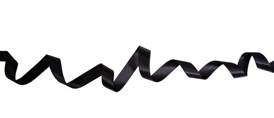 Black curly ribbon isolated on white transparent, design element, banner. Black Friday concept	