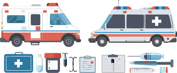 Fototapeta premium Two white and red emergency vehicles with a red cross on the side