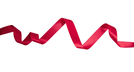 Red ribbon curly isolated on white, transparent, satin festive christmas present decoration