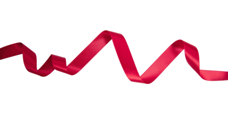 Red ribbon curly isolated on white, transparent, satin festive christmas present decoration