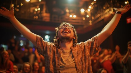 Obraz premium Widescreen shot of a person with an intellectual disability enthusiastically sharing their unique perspective and talents with an audience