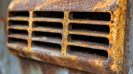 Close-up of rusty air conditioner vents with visible mold growth